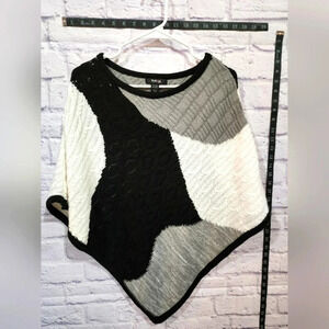 Style & Co Poncho Sweater, Colorblock Knit, Asymmetrical Hem, Cozy Petite S/M
